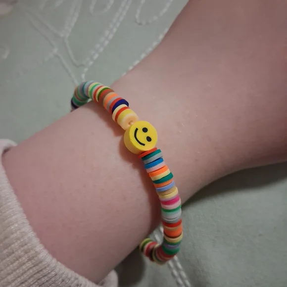 Clay Beaded Bracelet W/ Smiley Face Charm - Picture 2 of 2